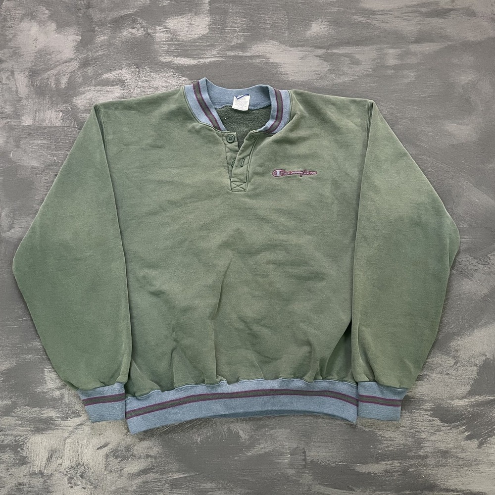 vintage CHampion sweatshirt mens XXL Green 1990s 1/4 button USA